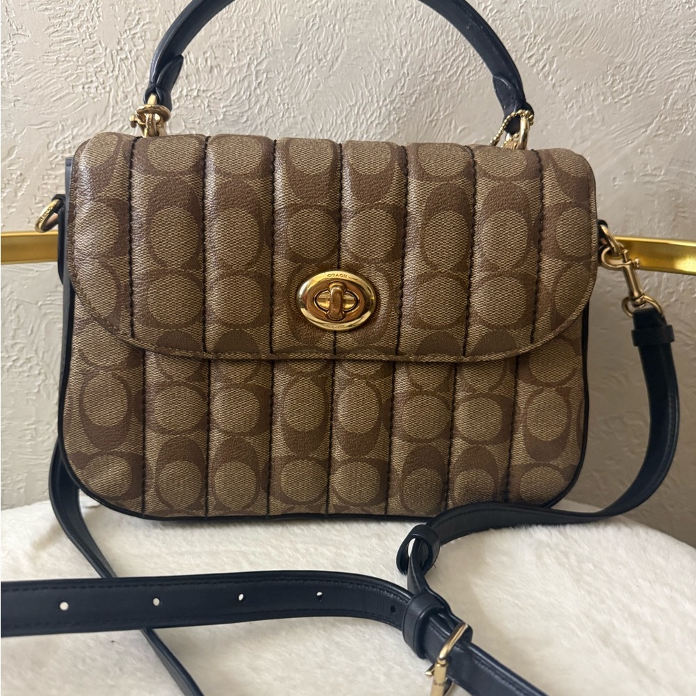 Coach Brown and Black Crossbody Bag with Quilted Design